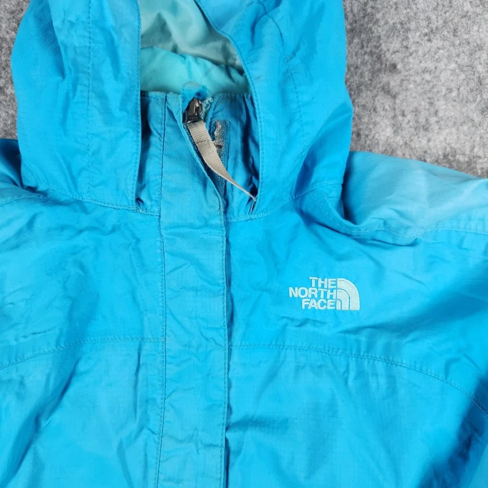 The North Face HyVent Jacket Girls M 10/12 Blue Hooded Rain Shell Hiking Outdoor - Picture 4 of 16